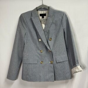 J. Crew Gingham Cotton 2 Button Double Breasted Blazer Navy/White Size 4 NWT